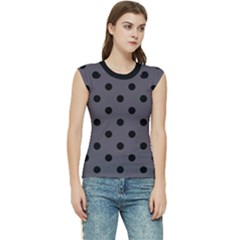 Large Black Polka Dots On Dark Smoke Grey - Women s Raglan Cap Sleeve Tee