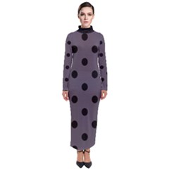 Large Black Polka Dots On Dark Smoke Grey - Turtleneck Maxi Dress by FashionLane