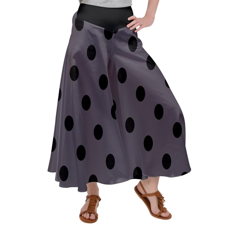 Large Black Polka Dots On Dark Smoke Grey - Satin Palazzo Pants