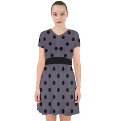 Large Black Polka Dots On Dark Smoke Grey - Adorable In Chiffon Dress by FashionLane