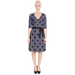 Large Black Polka Dots On Dark Smoke Grey - Wrap Up Cocktail Dress by FashionLane