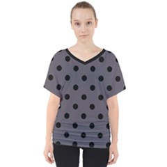 Large Black Polka Dots On Dark Smoke Grey - V-neck Dolman Drape Top by FashionLane