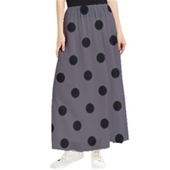 Large Black Polka Dots On Dark Smoke Grey - Maxi Chiffon Skirt