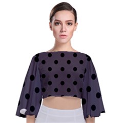 Large Black Polka Dots On Dark Smoke Grey - Tie Back Butterfly Sleeve Chiffon Top by FashionLane