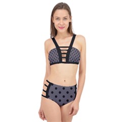 Large Black Polka Dots On Dark Smoke Grey - Cage Up Bikini Set by FashionLane