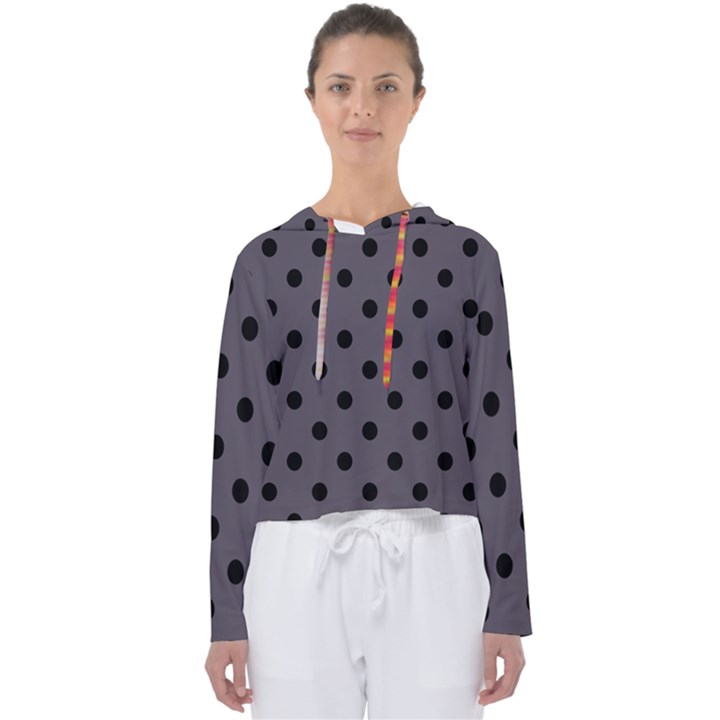 Large Black Polka Dots On Dark Smoke Grey - Women s Slouchy Sweat