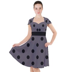 Large Black Polka Dots On Dark Smoke Grey - Cap Sleeve Midi Dress by FashionLane