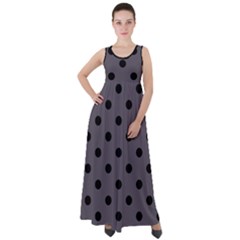 Large Black Polka Dots On Dark Smoke Grey - Empire Waist Velour Maxi Dress by FashionLane