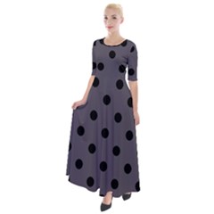 Large Black Polka Dots On Dark Smoke Grey - Half Sleeves Maxi Dress by FashionLane