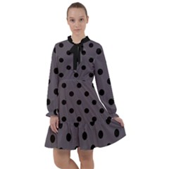 Large Black Polka Dots On Dark Smoke Grey - All Frills Chiffon Dress by FashionLane