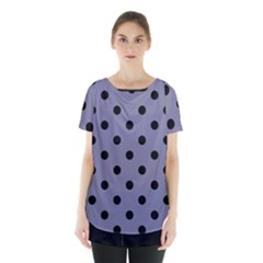 Large Black Polka Dots On Flint Grey - Skirt Hem Sports Top by FashionLane