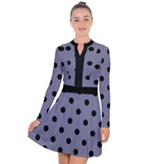 Large Black Polka Dots On Flint Grey - Long Sleeve Panel Dress by FashionLane