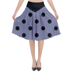 Large Black Polka Dots On Flint Grey - Flared Midi Skirt by FashionLane