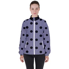 Large Black Polka Dots On Flint Grey - Women s High Neck Windbreaker by FashionLane