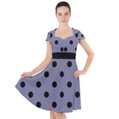 Large Black Polka Dots On Flint Grey - Cap Sleeve Midi Dress by FashionLane