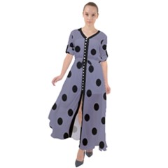 Large Black Polka Dots On Flint Grey - Waist Tie Boho Maxi Dress by FashionLane