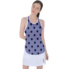 Large Black Polka Dots On Flint Grey - Racer Back Mesh Tank Top by FashionLane