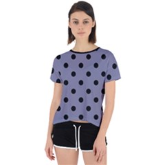 Large Black Polka Dots On Flint Grey - Open Back Sport Tee by FashionLane