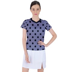 Large Black Polka Dots On Flint Grey - Women s Sports Top by FashionLane