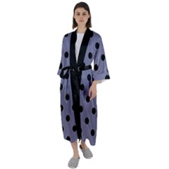 Large Black Polka Dots On Flint Grey - Maxi Satin Kimono by FashionLane