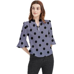 Large Black Polka Dots On Flint Grey - Loose Horn Sleeve Chiffon Blouse