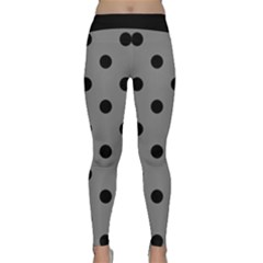 Large Black Polka Dots On Just Grey - Classic Yoga Leggings by FashionLane