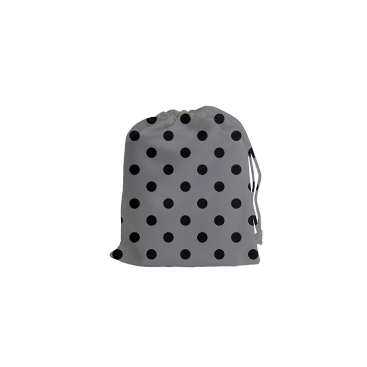 Large Black Polka Dots On Just Grey - Drawstring Pouch (XS)