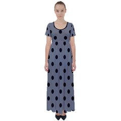 Large Black Polka Dots On Just Grey - High Waist Short Sleeve Maxi Dress by FashionLane