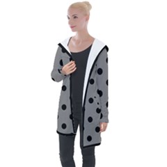 Large Black Polka Dots On Just Grey - Longline Hooded Cardigan by FashionLane