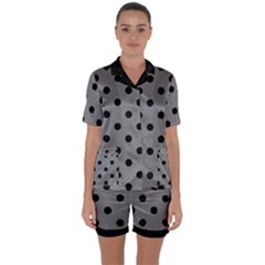 Large Black Polka Dots On Just Grey - Satin Short Sleeve Pajamas Set by FashionLane