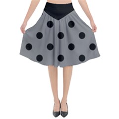 Large Black Polka Dots On Just Grey - Flared Midi Skirt by FashionLane