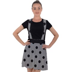 Large Black Polka Dots On Just Grey - Velvet Suspender Skater Skirt by FashionLane