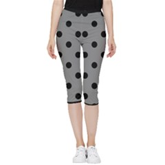 Large Black Polka Dots On Just Grey - Inside Out Lightweight Velour Capri Leggings 