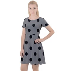 Large Black Polka Dots On Just Grey - Cap Sleeve Velour Dress  by FashionLane