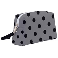 Large Black Polka Dots On Just Grey - Wristlet Pouch Bag (large) by FashionLane