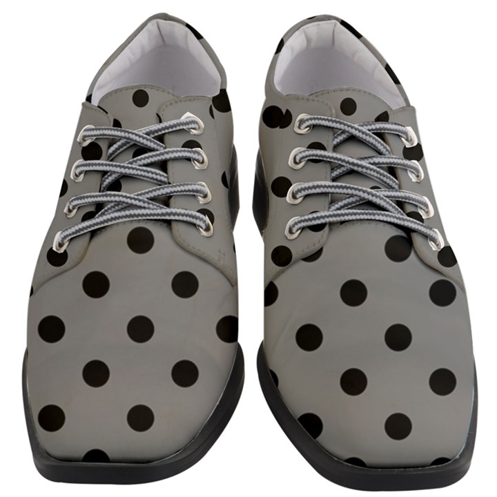 Large Black Polka Dots On Just Grey - Women Heeled Oxford Shoes