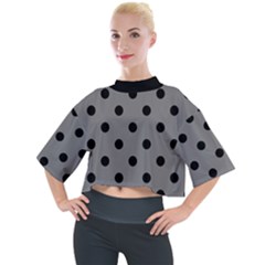 Large Black Polka Dots On Just Grey - Mock Neck Tee