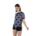 Large Black Polka Dots On Just Grey - Asymmetrical Short Sleeve Sports Tee View2