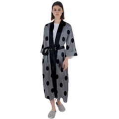 Large Black Polka Dots On Just Grey - Maxi Satin Kimono by FashionLane