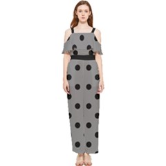 Large Black Polka Dots On Just Grey - Draped Sleeveless Chiffon Jumpsuit