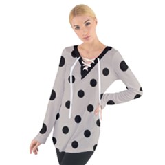 Large Black Polka Dots On Pale Grey - Tie Up Tee by FashionLane