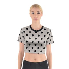 Large Black Polka Dots On Pale Grey - Cotton Crop Top by FashionLane