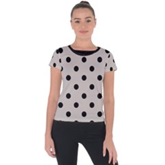 Large Black Polka Dots On Pale Grey - Short Sleeve Sports Top  by FashionLane