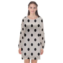 Large Black Polka Dots On Pale Grey - Long Sleeve Chiffon Shift Dress  by FashionLane