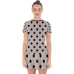 Large Black Polka Dots On Pale Grey - Drop Hem Mini Chiffon Dress by FashionLane