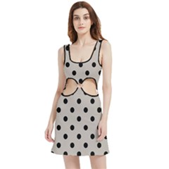 Large Black Polka Dots On Pale Grey - Velvet Cutout Dress