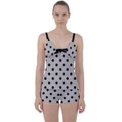 Large Black Polka Dots On Pale Grey - Tie Front Two Piece Tankini by FashionLane