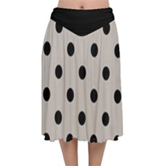 Large Black Polka Dots On Pale Grey - Velvet Flared Midi Skirt by FashionLane