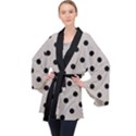 Large Black Polka Dots On Pale Grey - Long Sleeve Velvet Kimono  View1