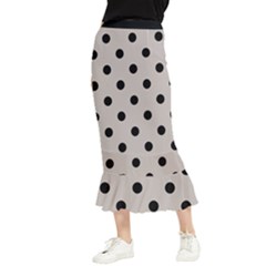 Large Black Polka Dots On Pale Grey - Maxi Fishtail Chiffon Skirt by FashionLane